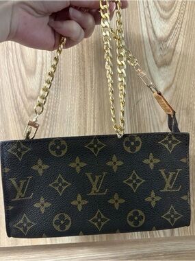 Auth Louis Vuitton Pochette Accessory Pouch GM Monogram Brown Leather